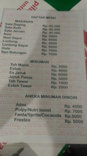 Sate Ayam Tegal Pak Tjasmadi Sidjan - Kota Tegal